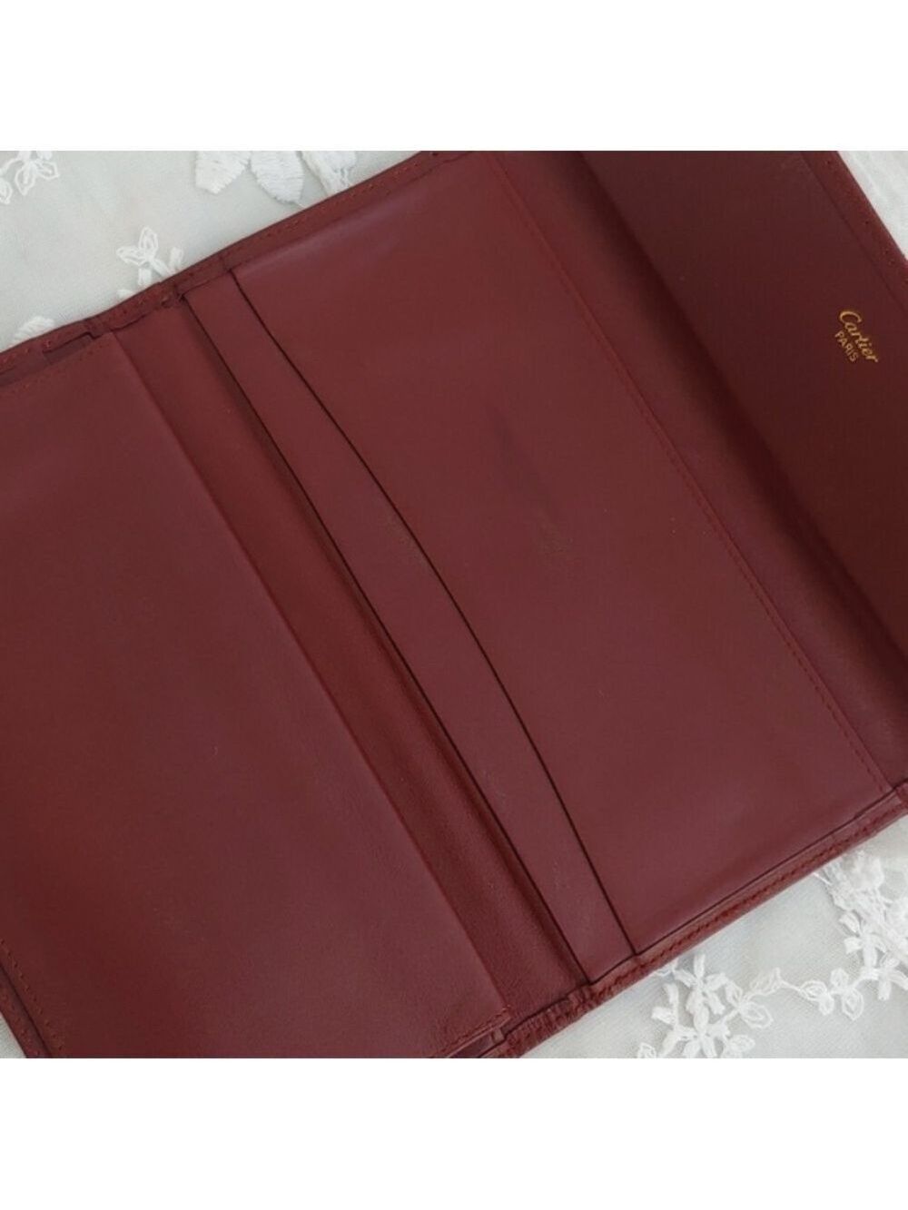Cartier Kisslock Tri-fold Bordeaux Long Leather Wallet - Picture 15 of 17